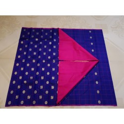 Royal Blue Borderless Kanchivaram with Mayil Chakram Buttas and Rani Pink Silver Zari Pallu