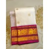 Traditional korvai kanchipuram silk saree with luxurious pink pallu accent