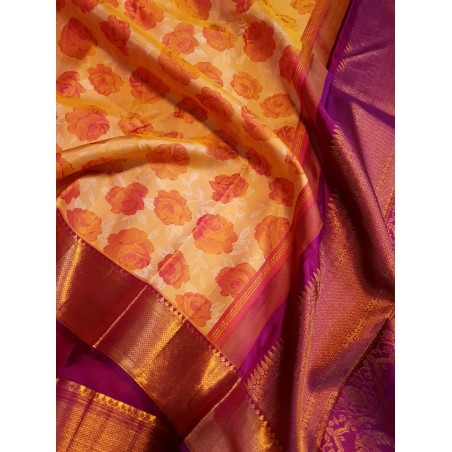 2G Pure Brocade Kanchipuram Silk Saree roses