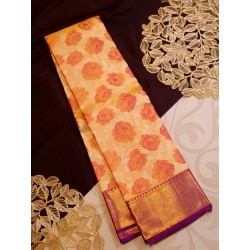 2G Pure Brocade Kanchipuram Silk Saree roses