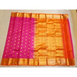 Pure Kanchi Silk Saree in pink with mustard Border with Gold Zari