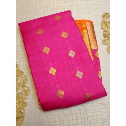 Pure Kanchi Silk Saree in pink with mustard Border with Gold Zari