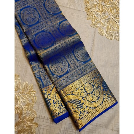 Pure Kanjivaram Silk Saree - Royal Blue-Gold Zari