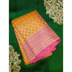 Pure Kanjivaram Silk Saree - Orange-pink