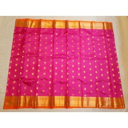 Pure Kanchi Silk Saree in pink with mustard Border with Gold Zari