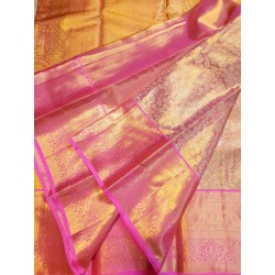 Pure Kanjivaram Silk Saree Tissue - Pink With Silver