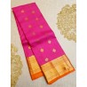 Pure Kanchi Silk Saree in pink with mustard Border with Gold Zari