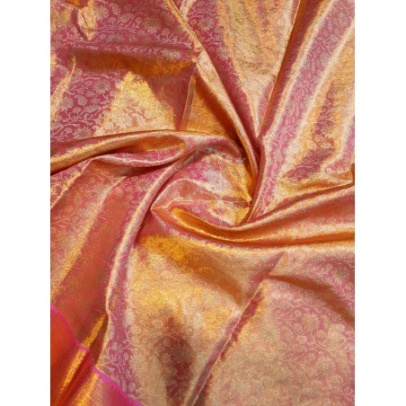 Pure Kanjivaram Silk Saree Tissue - Pink With Silver