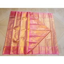 Pure Kanjivaram Silk Saree Tissue - Pink With Silver