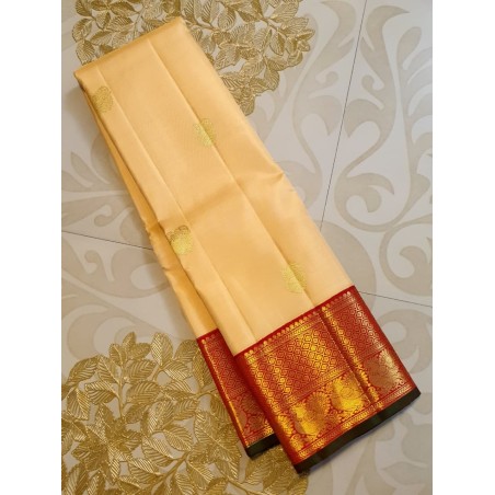 Pure Korvai Kanjivaram Silk Saree - Sandal with Chilli Red