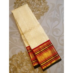 Pure Korvai Kanjivaram Silk Saree - Sandal with Chilli Red