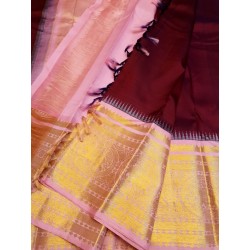 Pure Kanjivaram Silk Saree  - Maroon with Pink
