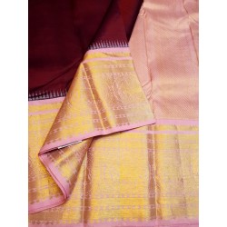 Pure Kanjivaram Silk Saree  - Maroon with Pink