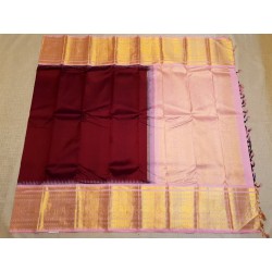 Pure Kanjivaram Silk Saree  - Maroon with Pink