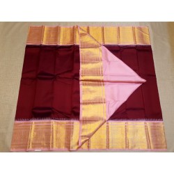Pure Kanjivaram Silk Saree  - Maroon with Pink