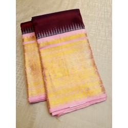 Pure Kanjivaram Silk Saree  - Maroon with Pink