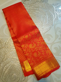 2G Pure Bridal Kanjivaram Silk Saree with chilli Red | Silkmark Certified