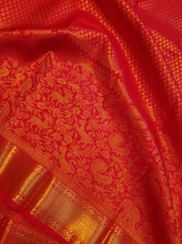 2G Pure Bridal Kanjivaram Silk Saree with chilli Red | Silkmark Certified