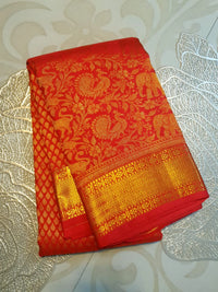 2G Pure Bridal Kanjivaram Silk Saree with chilli Red | Silkmark Certified