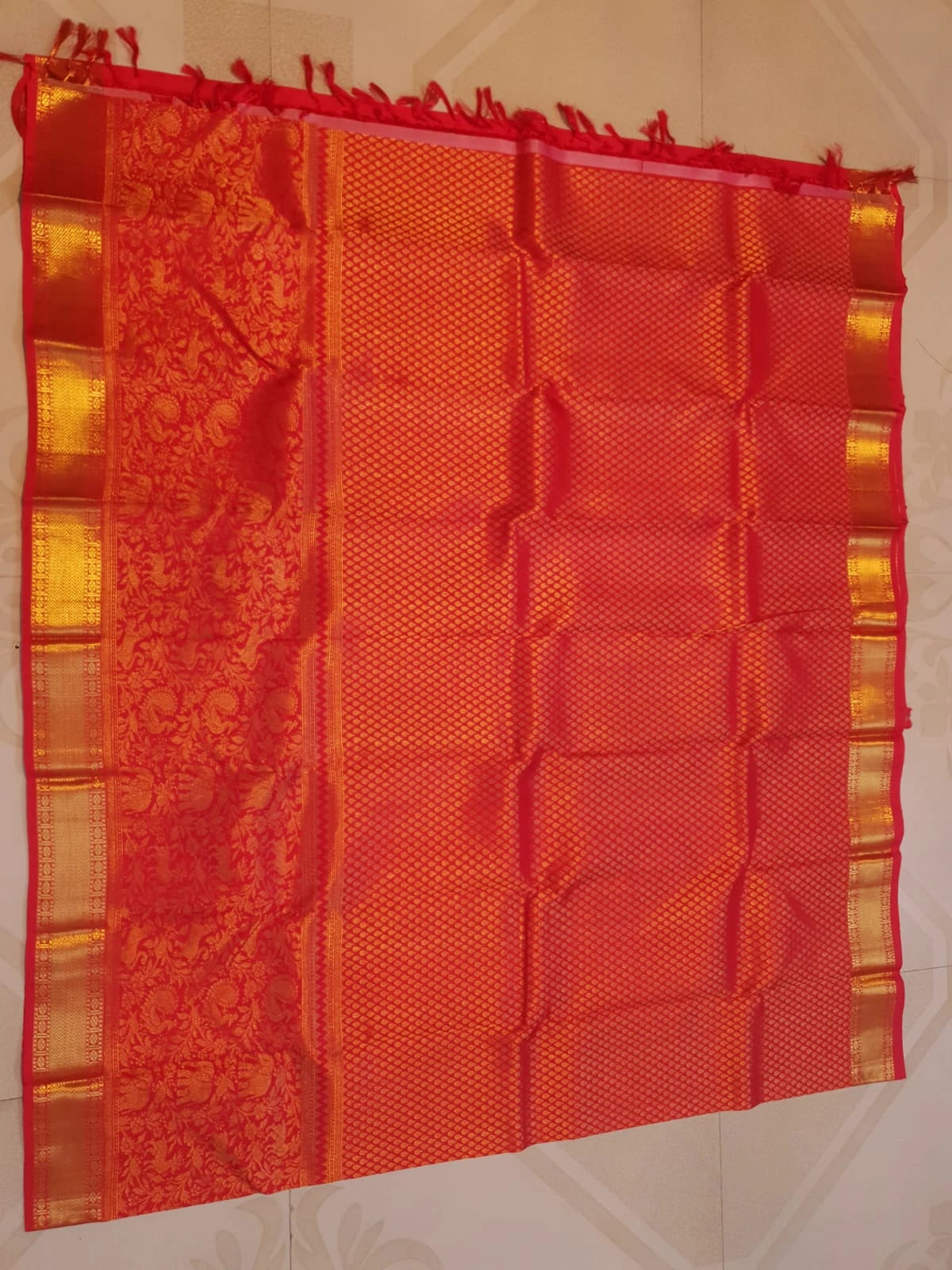2G Pure Bridal Kanjivaram Silk Saree with chilli Red | Silkmark Certified