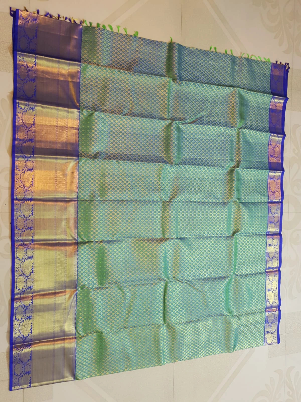 2G Pure  Kanjivaram Bridal Silk Saree with green & peacock blue| Silkmark Certified