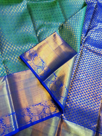 2G Pure  Kanjivaram Bridal Silk Saree with green & peacock blue| Silkmark Certified