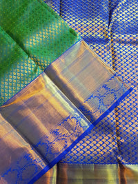 2G Pure  Kanjivaram Bridal Silk Saree with green & peacock blue| Silkmark Certified