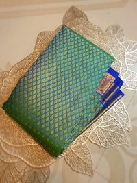 2G Pure  Kanjivaram Bridal Silk Saree with green & peacock blue| Silkmark Certified