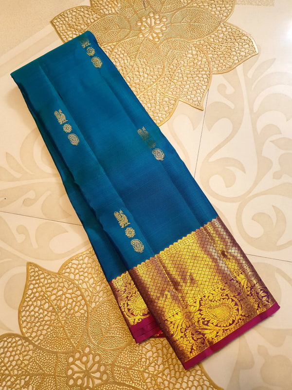 2Gram Pure Kanjivaram Silk Saree - Blue | Silkmark Certified