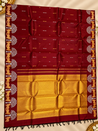 2G Pure Kanjivaram Silk Saree in Deep Maroon with Deer & Tree Zari Border | Silkmark Certified