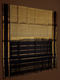 Lightweight Pure Kanjivaram Silk Saree in Mustard Yellow & Black with Gold Zari Stripes | Silkmark Certified