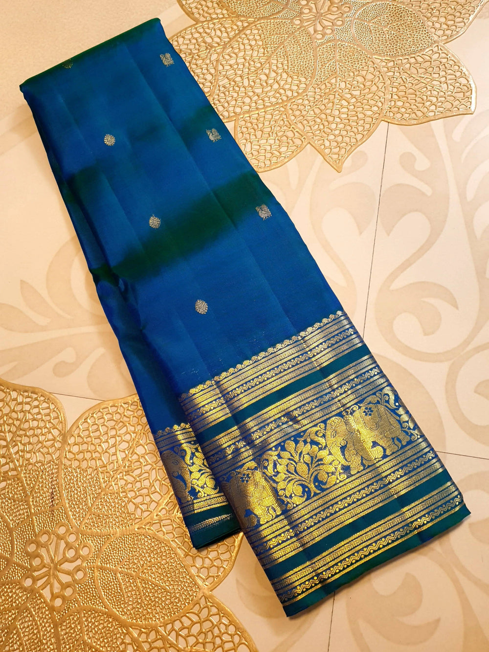2Gram Pure Kanjivaram Silk Saree - Blue | Silkmark Certified