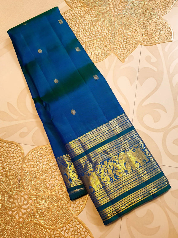 2Gram Pure Kanjivaram Silk Saree - Blue | Silkmark Certified