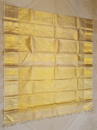 2G Pure Kanjivaram Silk Saree in Cream Gold with All-Over Floral Zari Brocade and Rich Gold Zari Border | Silkmark Certified