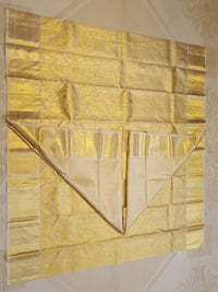 2G Pure Kanjivaram Silk Saree in Cream Gold with All-Over Floral Zari Brocade and Rich Gold Zari Border | Silkmark Certified