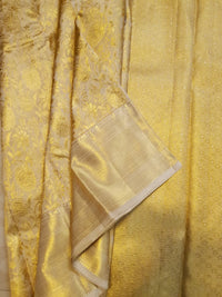 2G Pure Kanjivaram Silk Saree in Cream Gold with All-Over Floral Zari Brocade and Rich Gold Zari Border | Silkmark Certified