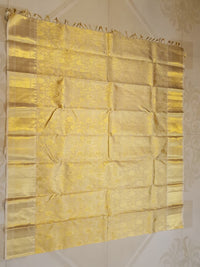 2G Pure Kanjivaram Silk Saree in Cream Gold with All-Over Floral Zari Brocade and Rich Gold Zari Border | Silkmark Certified