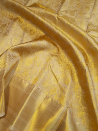 2G Pure Kanjivaram Silk Saree in Cream Gold with All-Over Floral Zari Brocade and Rich Gold Zari Border | Silkmark Certified