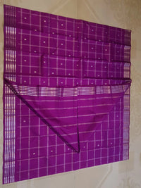 2G Pure Kanjivaram Silk Saree in Rich Purple with Silver Zari Checks & Floral Buttas | Silkmark Certified