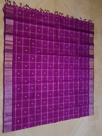 2G Pure Kanjivaram Silk Saree in Rich Purple with Silver Zari Checks & Floral Buttas | Silkmark Certified