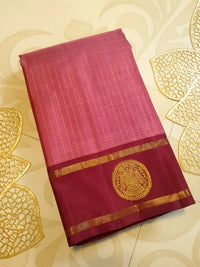 2G Pure Kanjivaram Silk Saree in Magenta Pink with Maroon Border & Gold Zari Peacock Buttas | Silkmark Certified