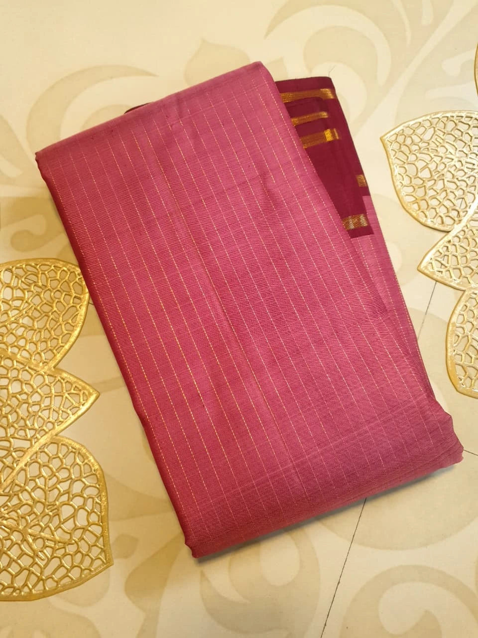 2G Pure Kanjivaram Silk Saree in Magenta Pink with Maroon Border & Gold Zari Peacock Buttas | Silkmark Certified