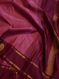 2G Pure Kanjivaram Silk Saree in Magenta Pink with Maroon Border & Gold Zari Peacock Buttas | Silkmark Certified