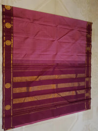 2G Pure Kanjivaram Silk Saree in Magenta Pink with Maroon Border & Gold Zari Peacock Buttas | Silkmark Certified