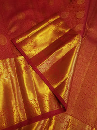 2G Kanjivaram Silk Saree in Vermilion Red with Rich Gold Zari Butta & Traditional Broad Border | Silkmark Certified