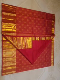 2G Kanjivaram Silk Saree in Vermilion Red with Rich Gold Zari Butta & Traditional Broad Border | Silkmark Certified