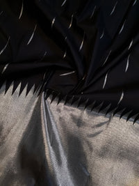 2G Black Pure Kanjivaram Silk Saree with Silver Zari Pallu and Geometric Zari Border | Silkmark Certified