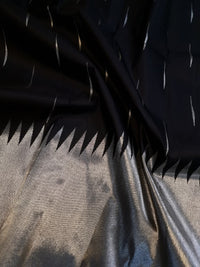 2G Black Pure Kanjivaram Silk Saree with Silver Zari Pallu and Geometric Zari Border | Silkmark Certified