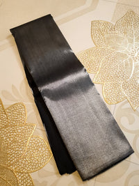 2G Black Pure Kanjivaram Silk Saree with Silver Zari Pallu and Geometric Zari Border | Silkmark Certified