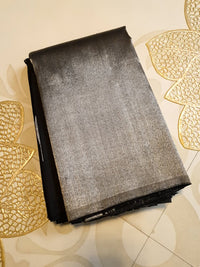2G Black Pure Kanjivaram Silk Saree with Silver Zari Pallu and Geometric Zari Border | Silkmark Certified